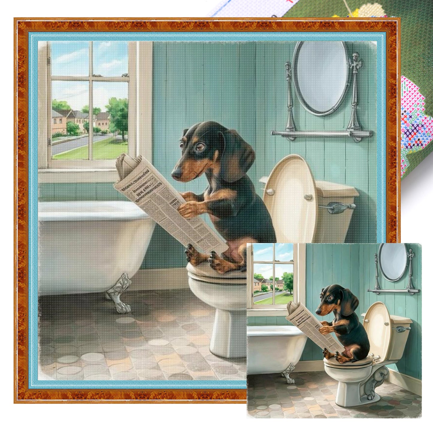 Dachshund - Full 11CT Stamped Cross Stitch 40x40CM - Huacan