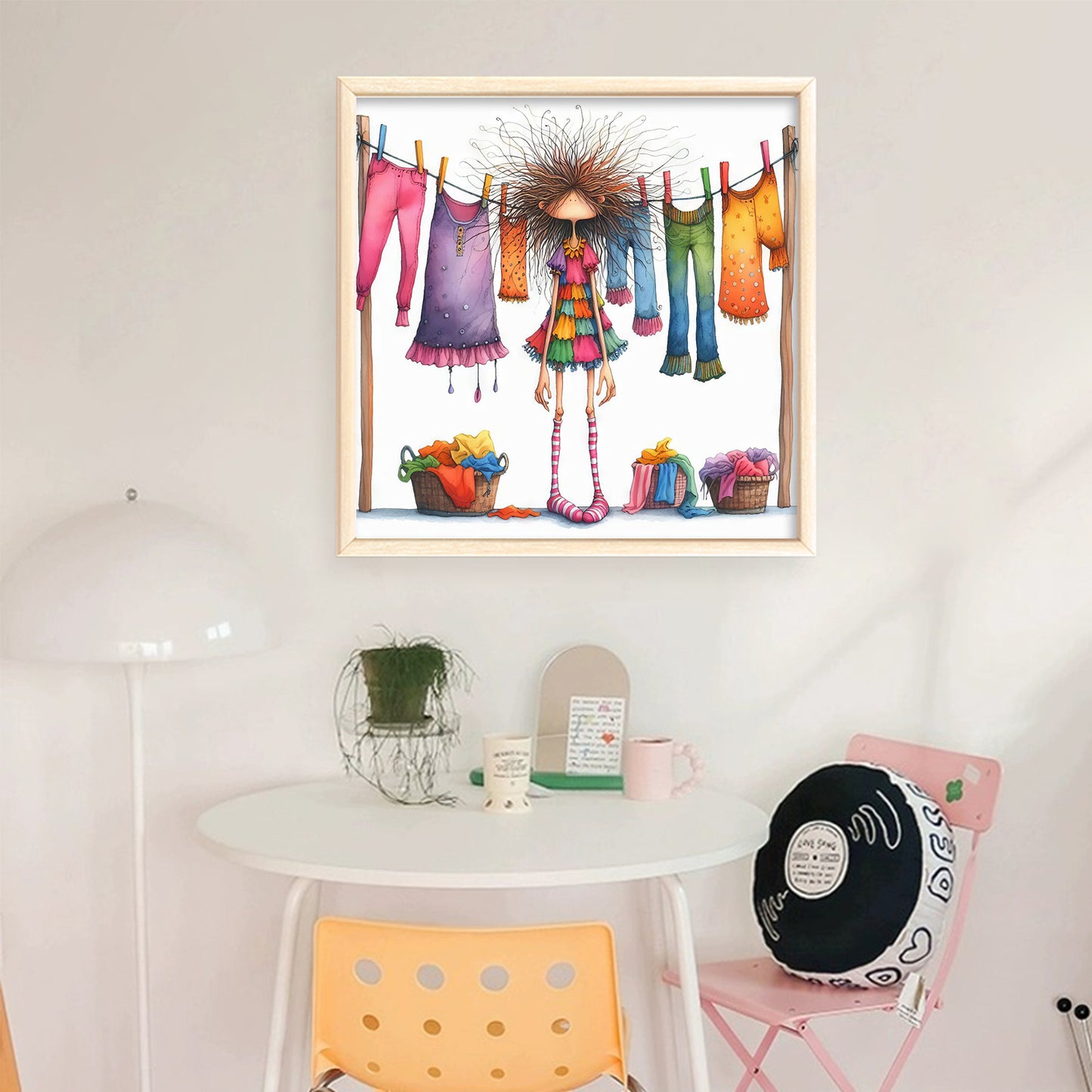 Girl Hanging Laundry - Full 14CT Stamped Cross Stitch 45x45CM - Huacan