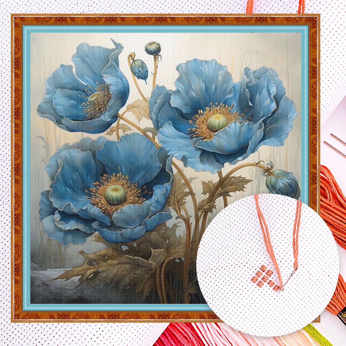 Blue Flower - Full 14CT Counted Cross Stitch 40x40CM - Yishu