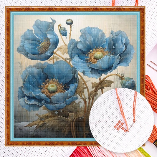 Blue Flower - Full 14CT Counted Cross Stitch 40x40CM - Yishu