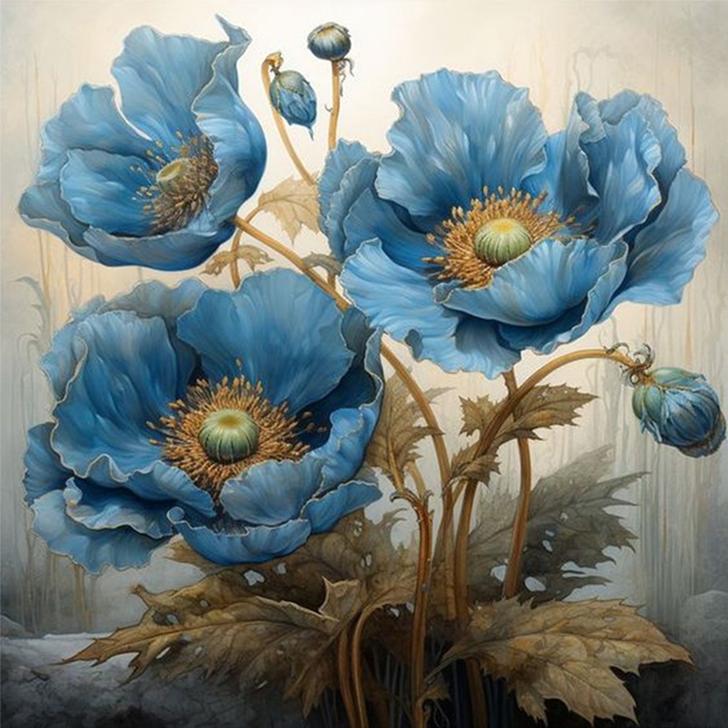 Blue Flower - Full 14CT Counted Cross Stitch 40x40CM - Yishu