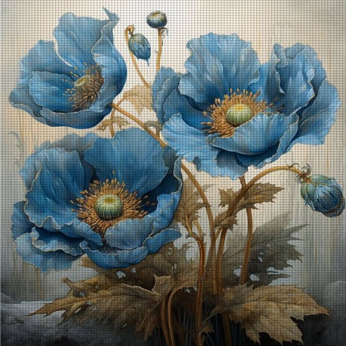 Blue Flower - Full 14CT Counted Cross Stitch 40x40CM - Yishu