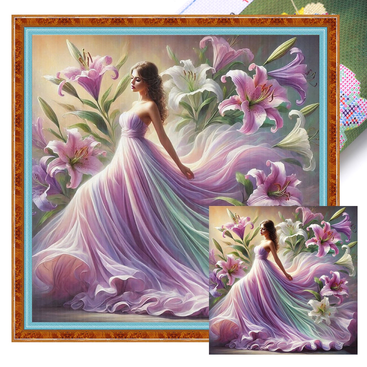 Flower Girl - Full 11CT Stamped Cross Stitch 45x45CM - Huacan