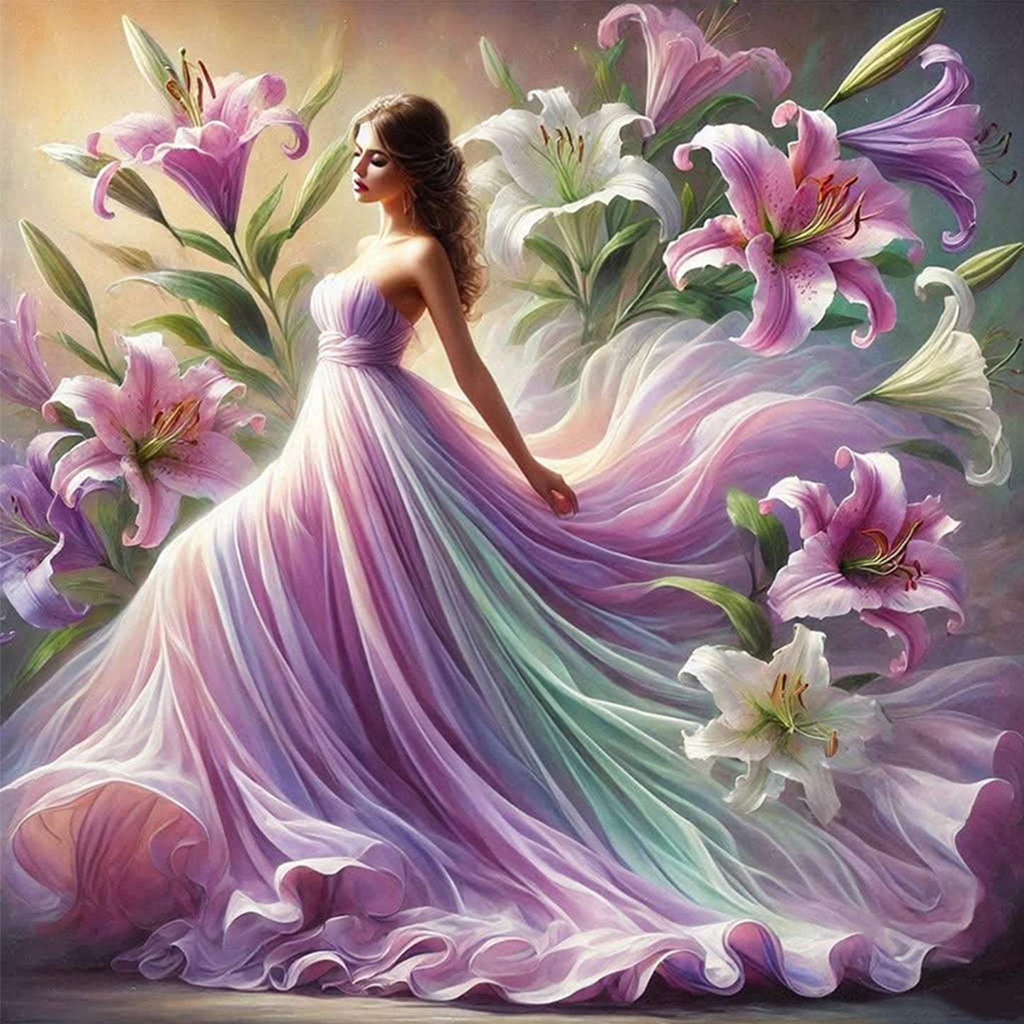 Flower Girl - Full 11CT Stamped Cross Stitch 45x45CM - Huacan