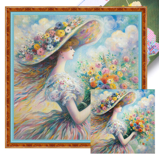 Dreamy Girl - Full 11CT Stamped Cross Stitch 45x45CM - Huacan