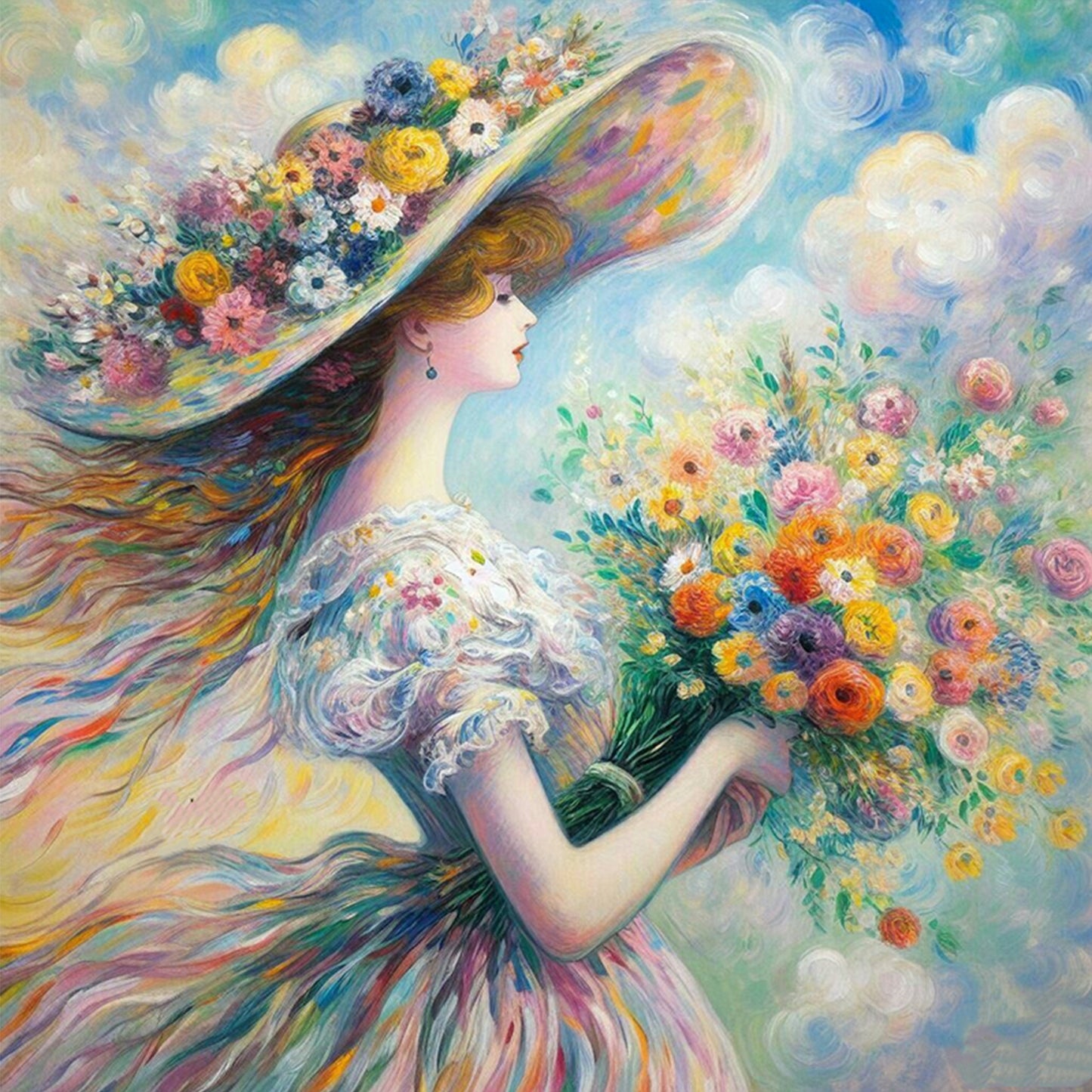 Dreamy Girl - Full 11CT Stamped Cross Stitch 45x45CM - Huacan
