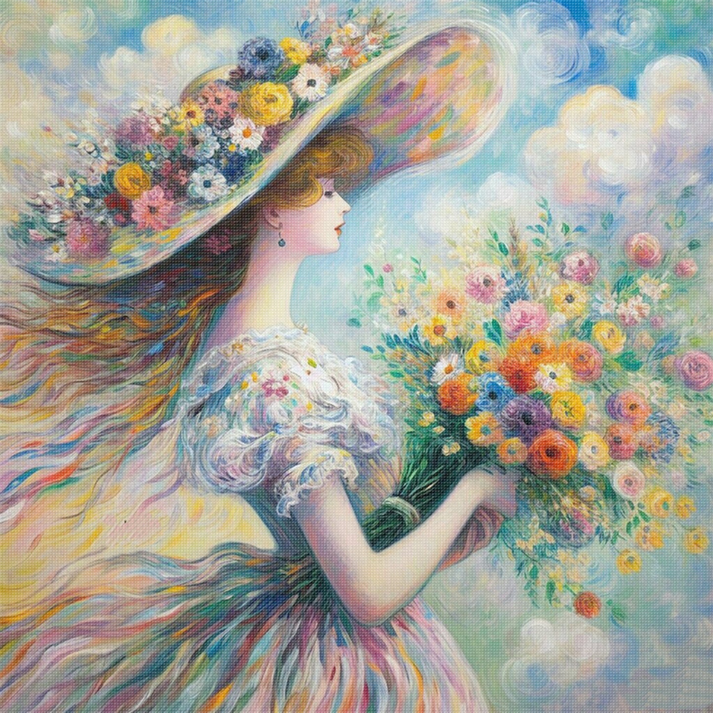 Dreamy Girl - Full 11CT Stamped Cross Stitch 45x45CM - Huacan