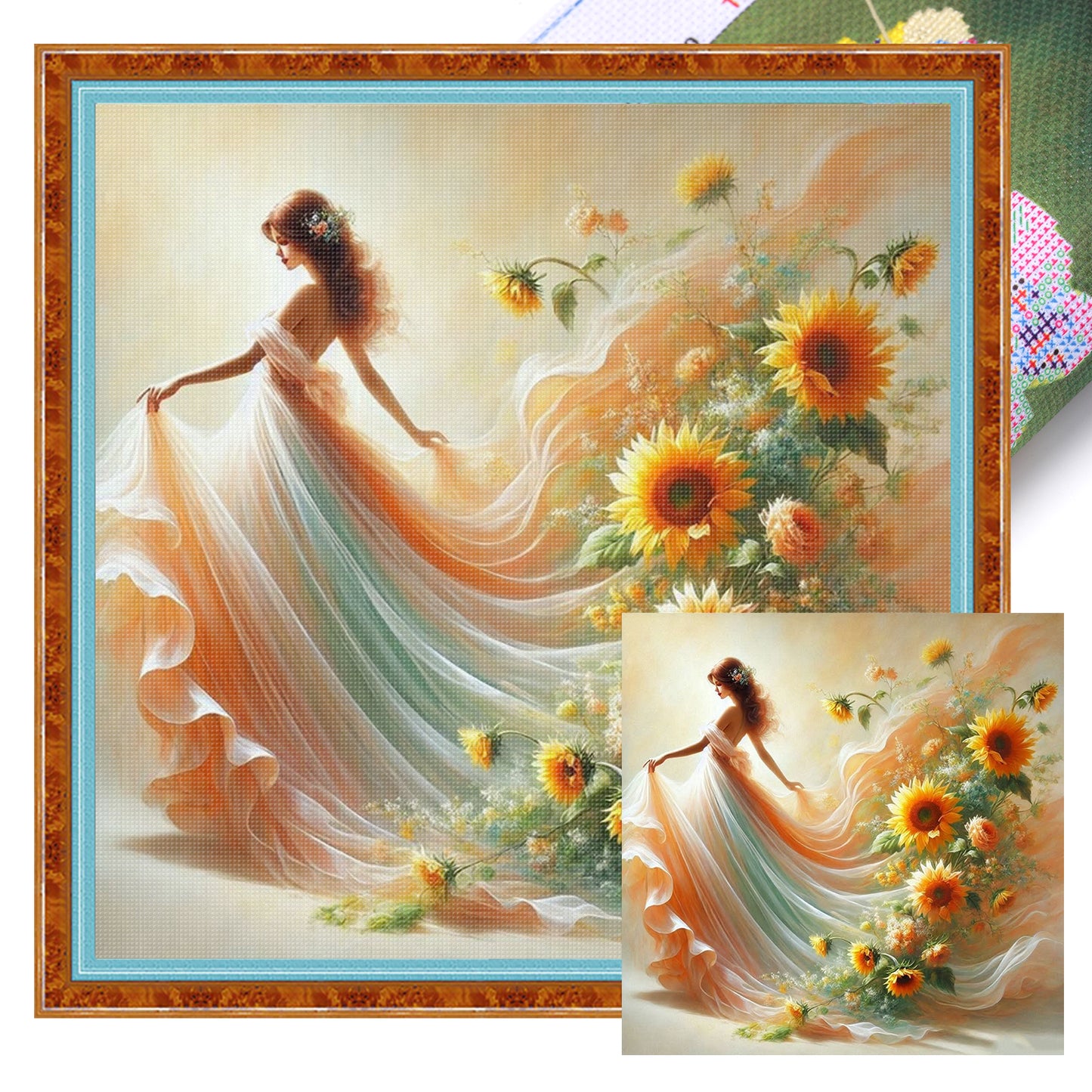 Flower Girl - Full 11CT Stamped Cross Stitch 45x45CM - Huacan