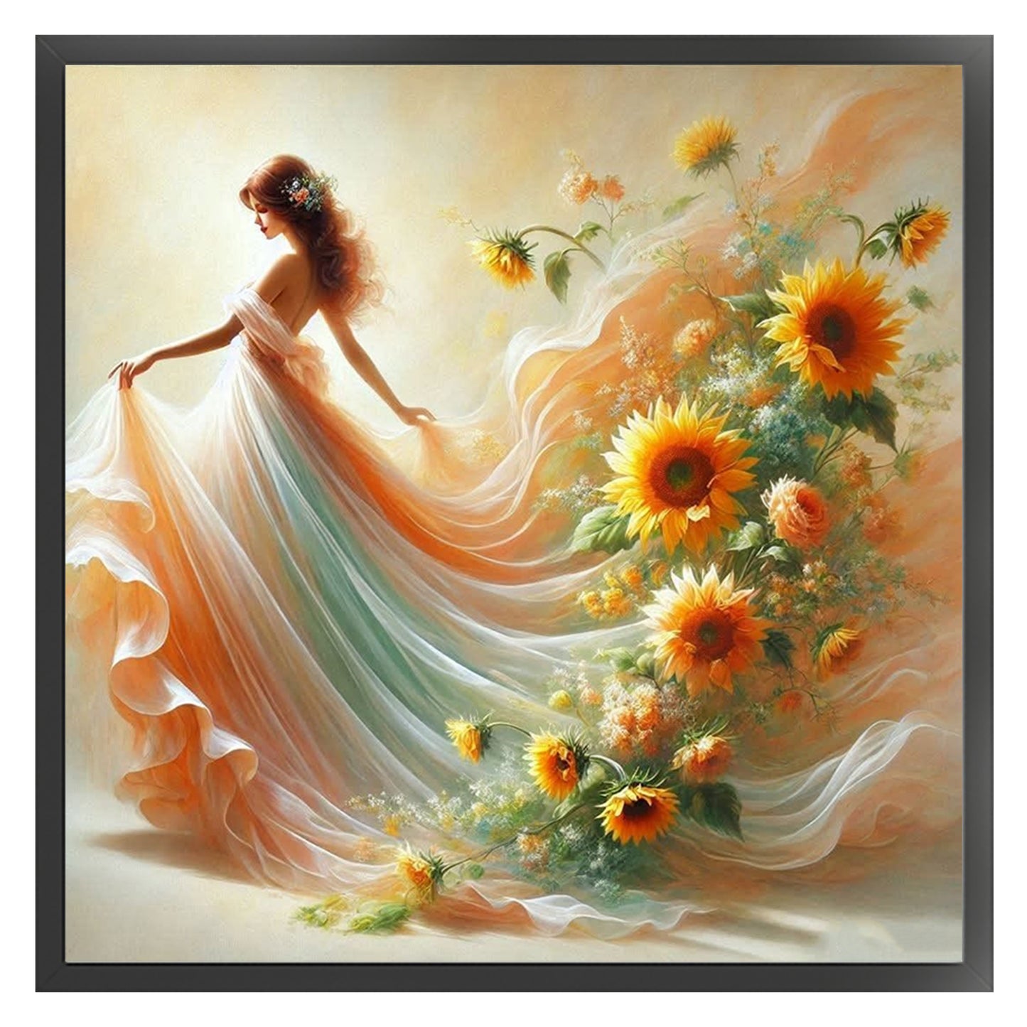 Flower Girl - Full 11CT Stamped Cross Stitch 45x45CM - Huacan