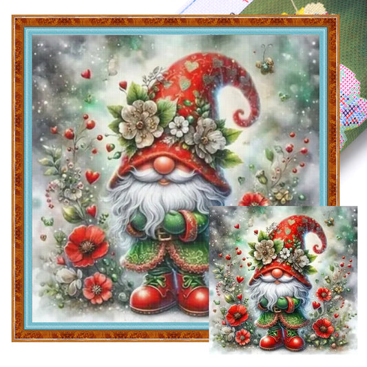 Flower Gnome - Full 11CT Stamped Cross Stitch 45x45CM - Huacan