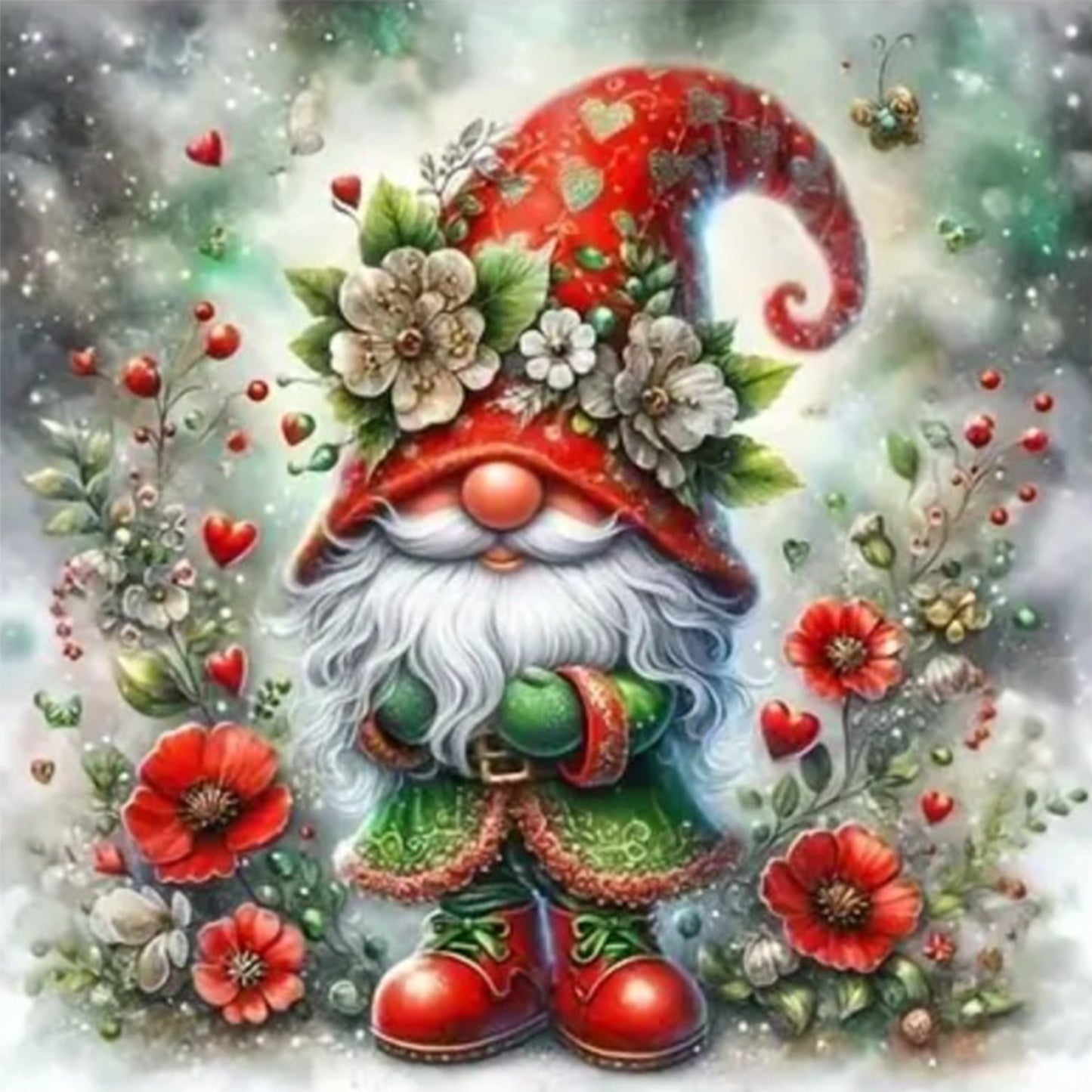 Flower Gnome - Full 11CT Stamped Cross Stitch 45x45CM - Huacan