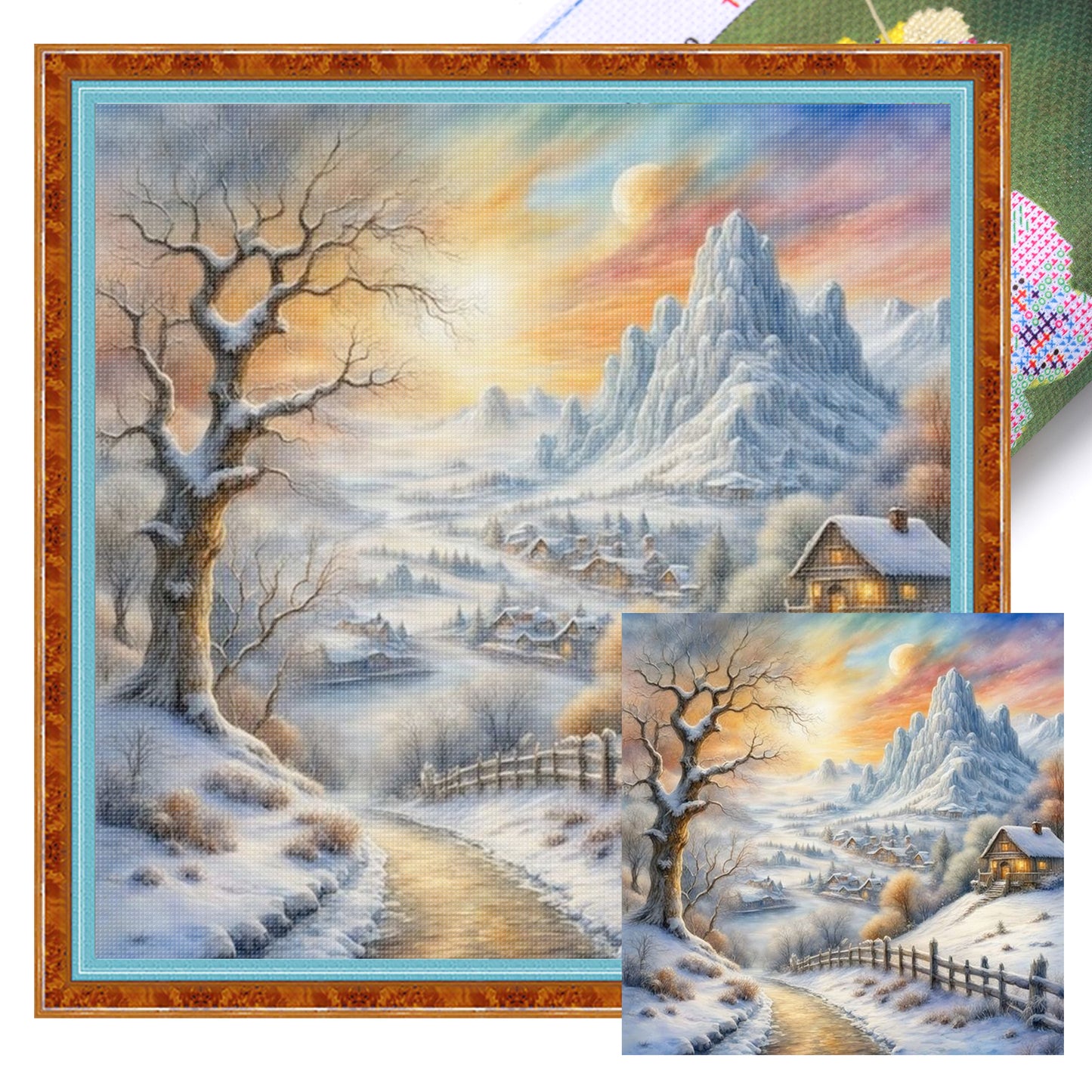 Winter Hut - Full 11CT Stamped Cross Stitch 45x45CM - Huacan