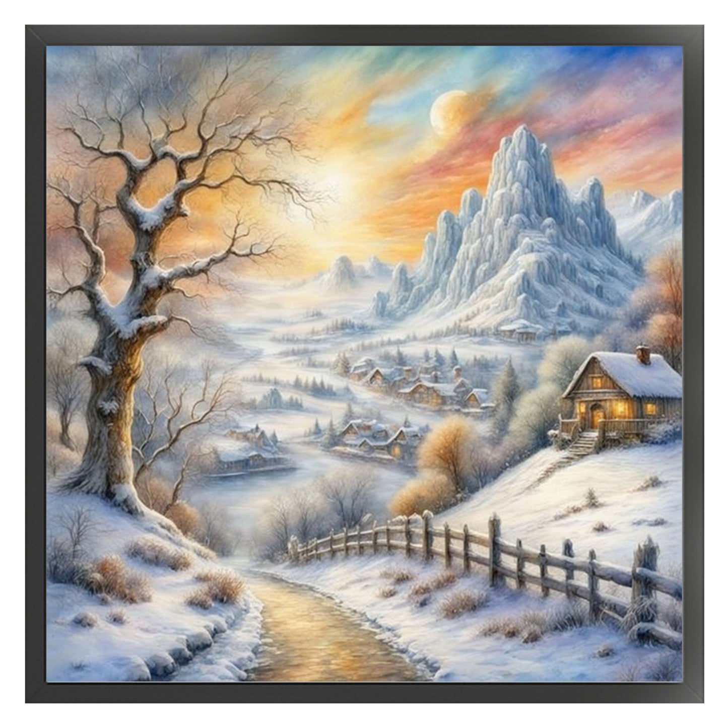 Winter Hut - Full 11CT Stamped Cross Stitch 45x45CM - Huacan