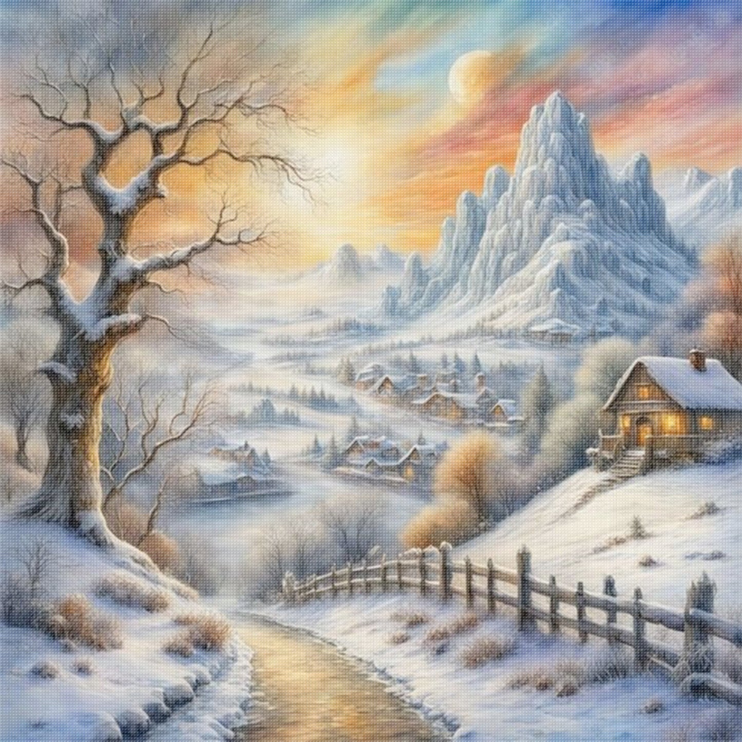 Winter Hut - Full 11CT Stamped Cross Stitch 45x45CM - Huacan