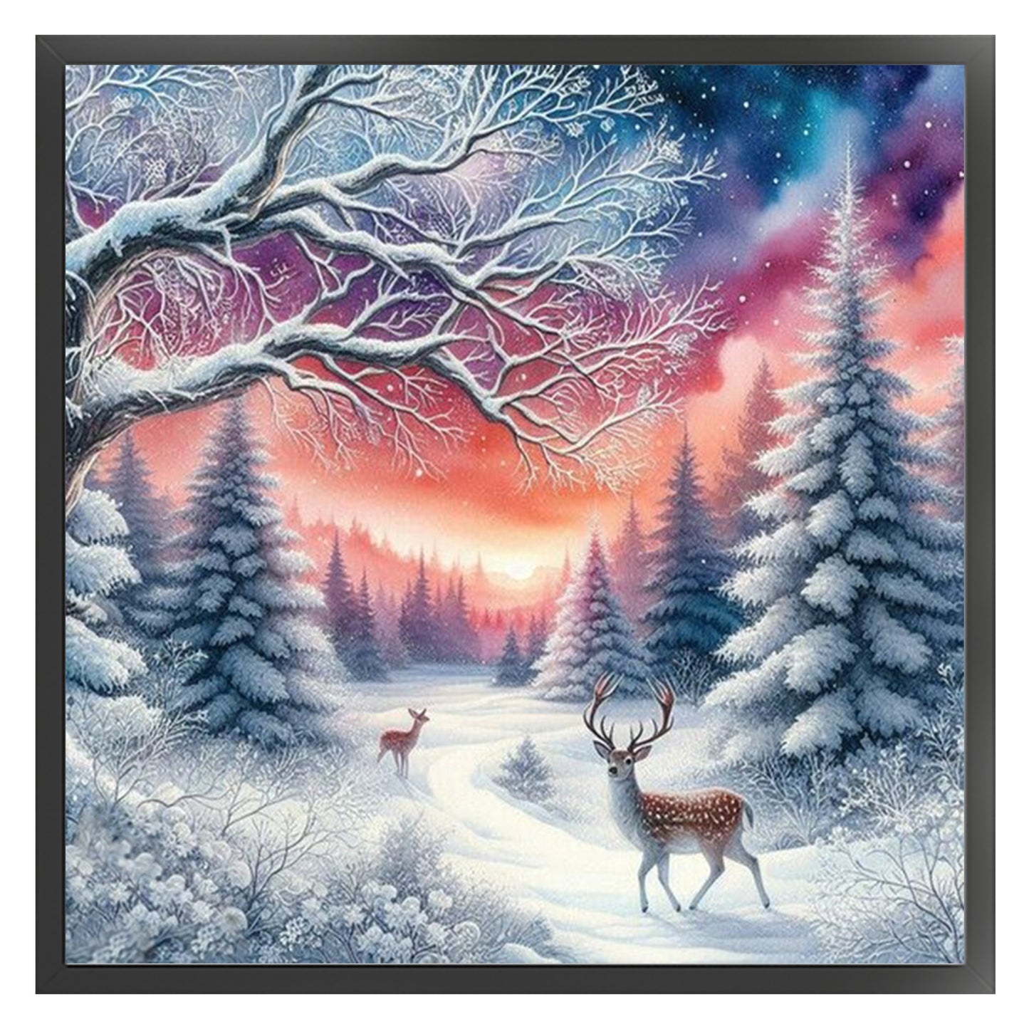 Forest And Deer - Full 11CT Stamped Cross Stitch 45x45CM - Huacan