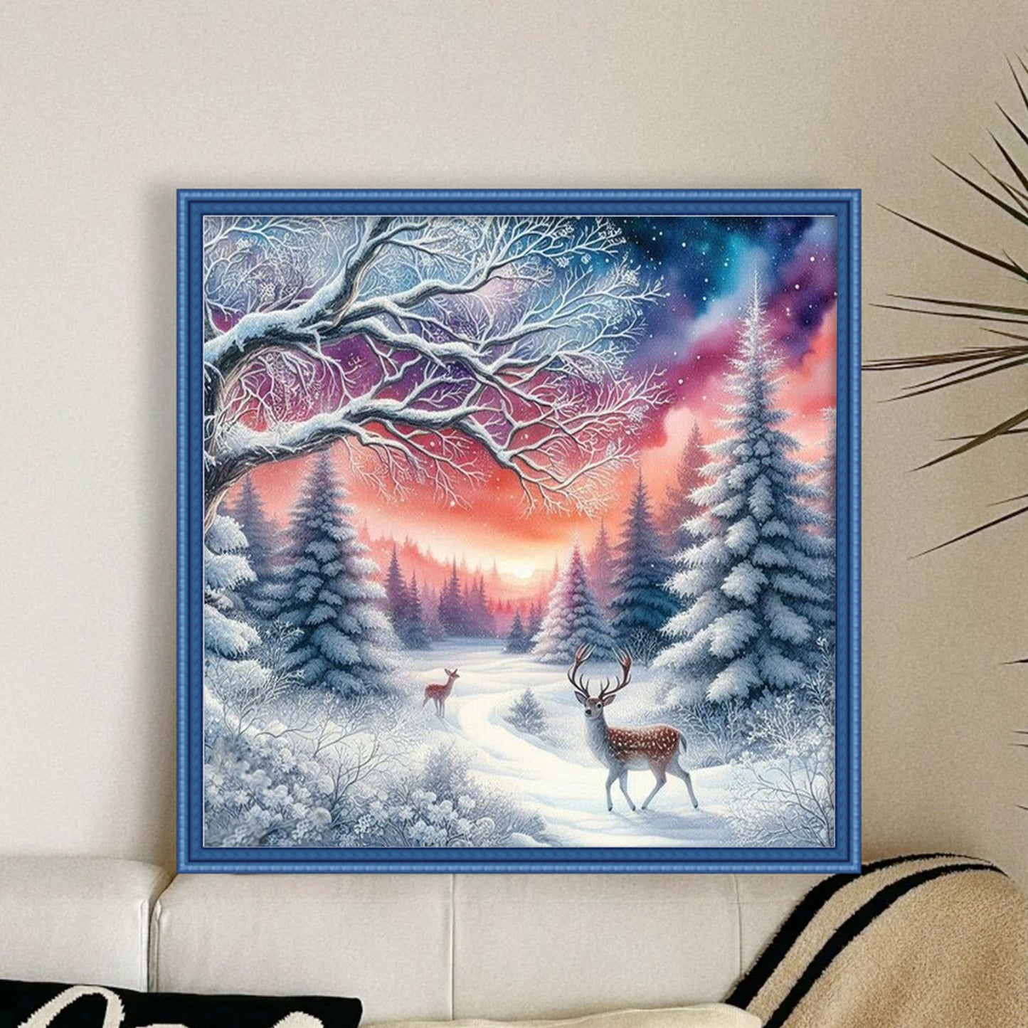 Forest And Deer - Full 11CT Stamped Cross Stitch 45x45CM - Huacan