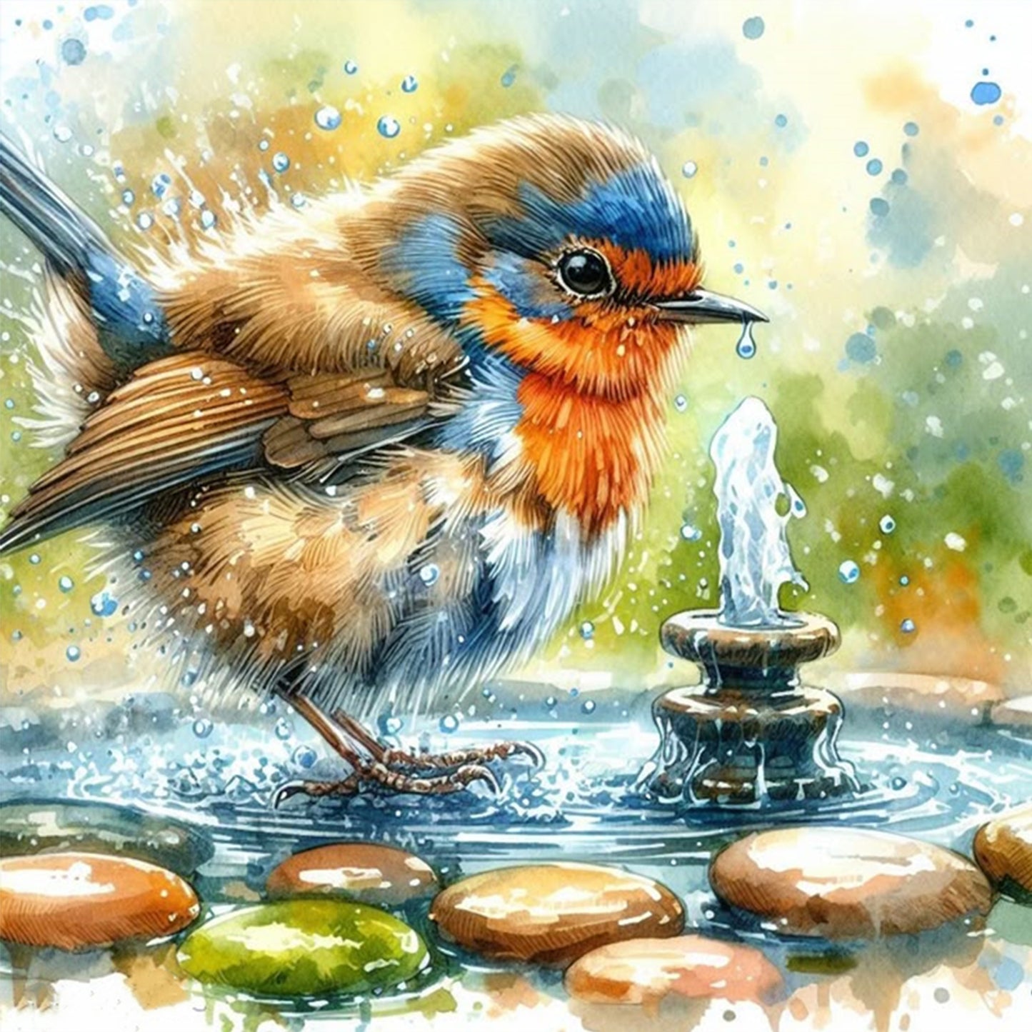 Birds And Fountain - Full 11CT Stamped Cross Stitch 40x40CM - Yishu
