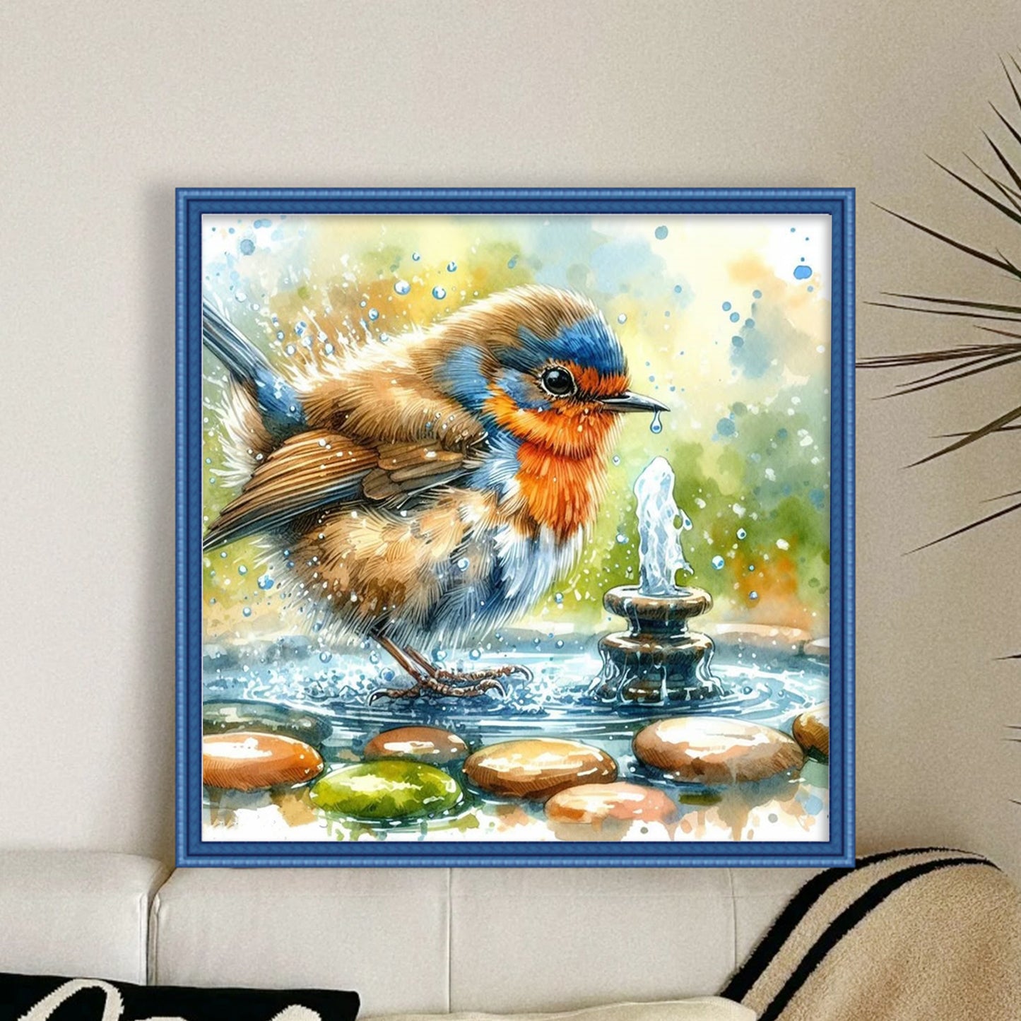 Birds And Fountain - Full 11CT Stamped Cross Stitch 40x40CM - Yishu