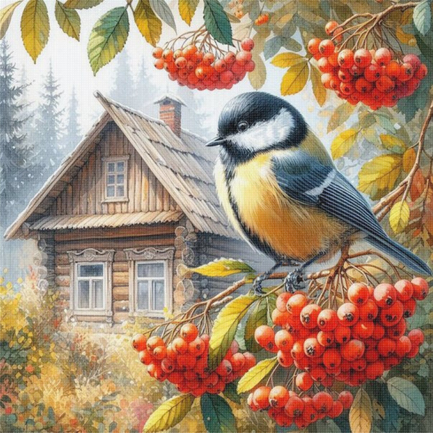 Bird B - Full 11CT Stamped Cross Stitch 40x40CM - Yishu