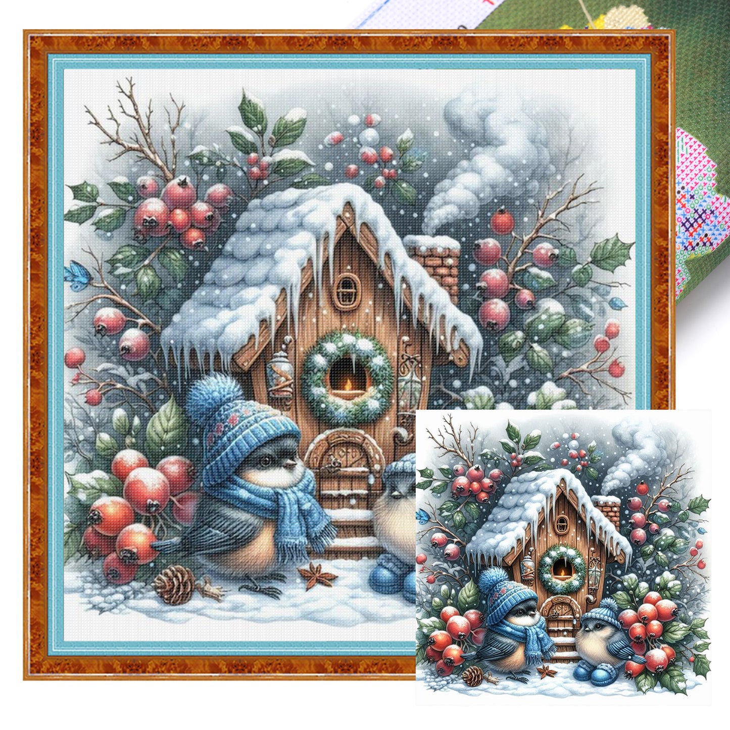 Birds And Wooden Houses - Full 11CT Stamped Cross Stitch 40x40CM - Yishu