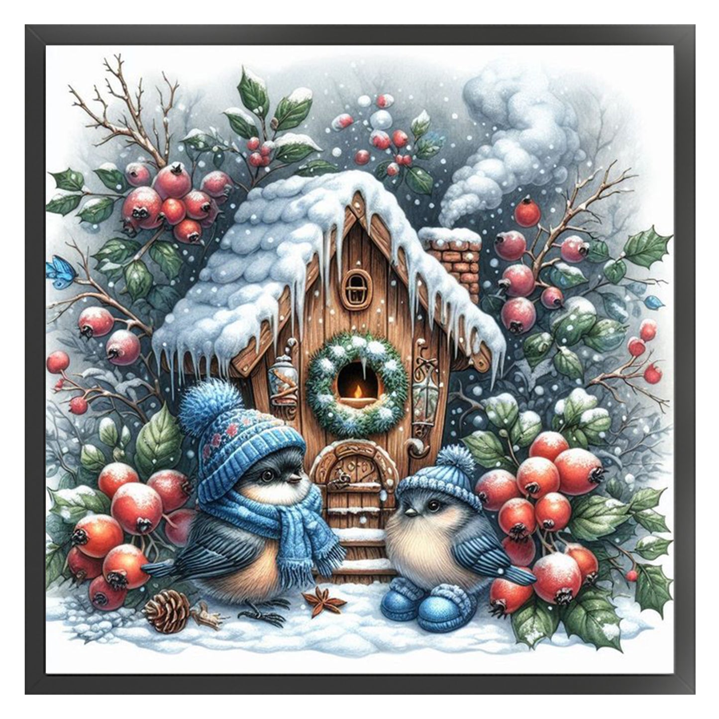 Birds And Wooden Houses - Full 11CT Stamped Cross Stitch 40x40CM - Yishu