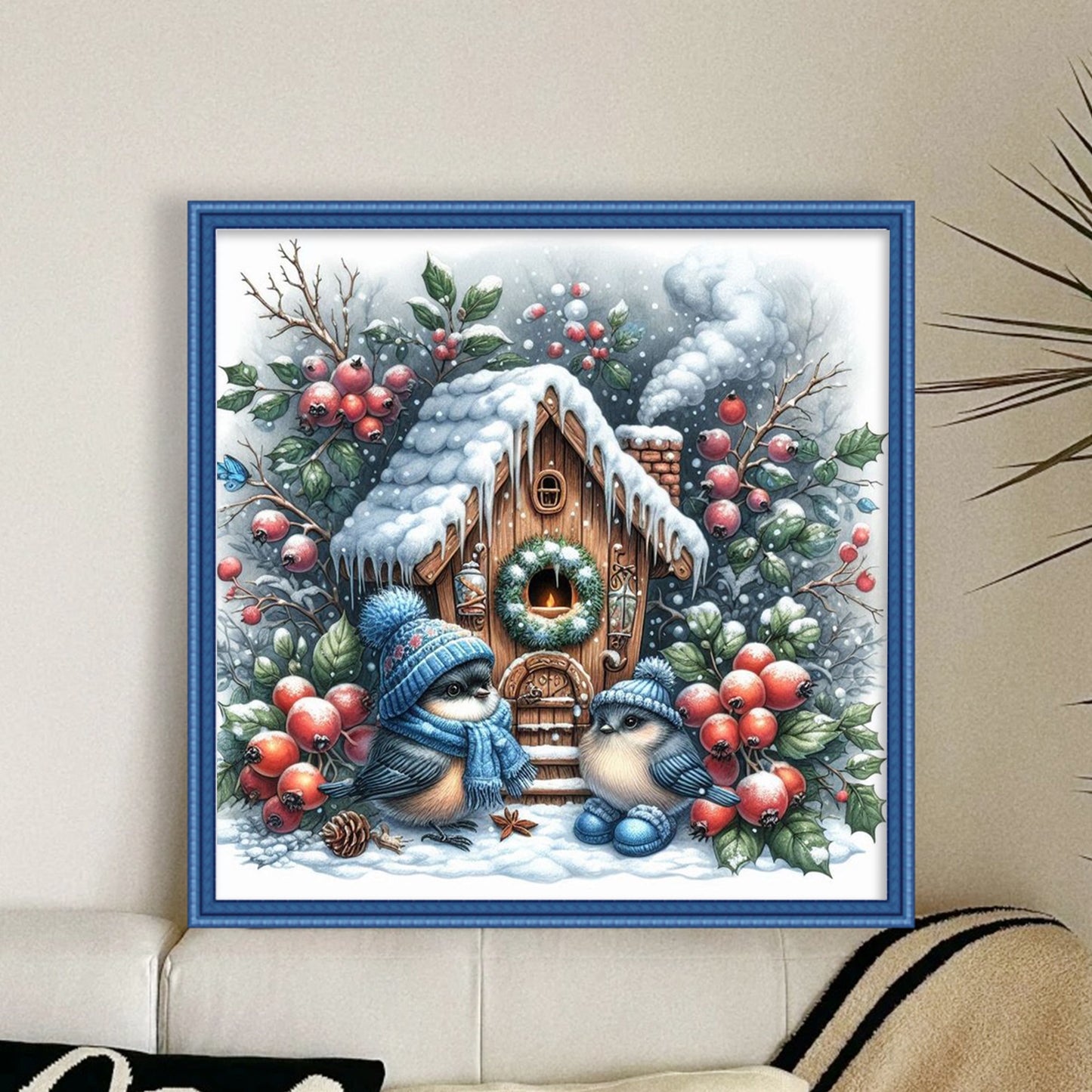 Birds And Wooden Houses - Full 11CT Stamped Cross Stitch 40x40CM - Yishu