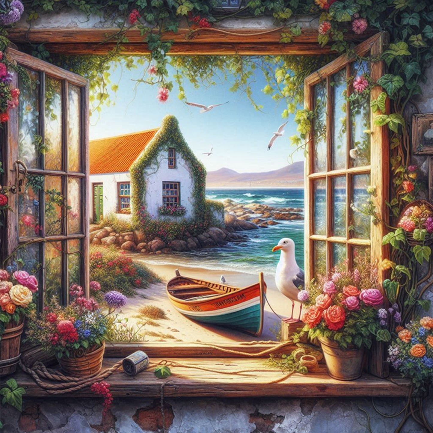 The View Outside The Window A - Full 11CT Stamped Cross Stitch 40x40CM - Yishu