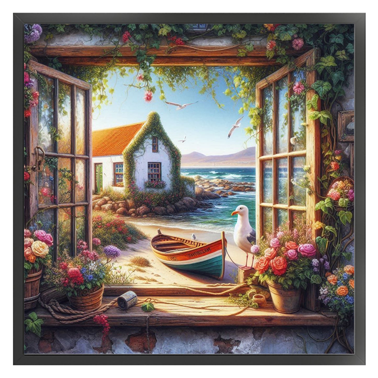 The View Outside The Window A - Full 11CT Stamped Cross Stitch 40x40CM - Yishu