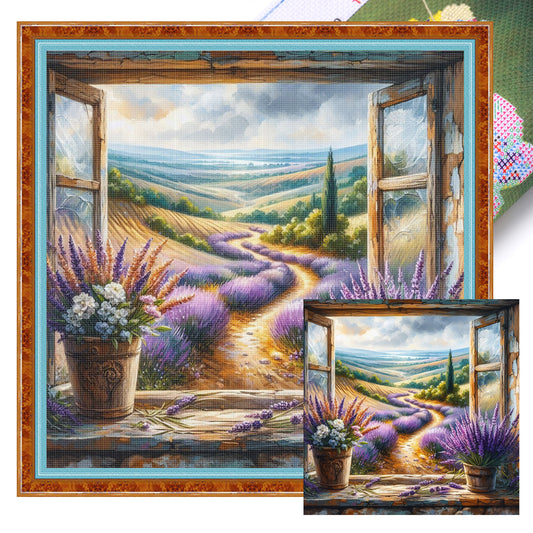 The View Outside The Window B - Full 11CT Stamped Cross Stitch 40x40CM - Yishu