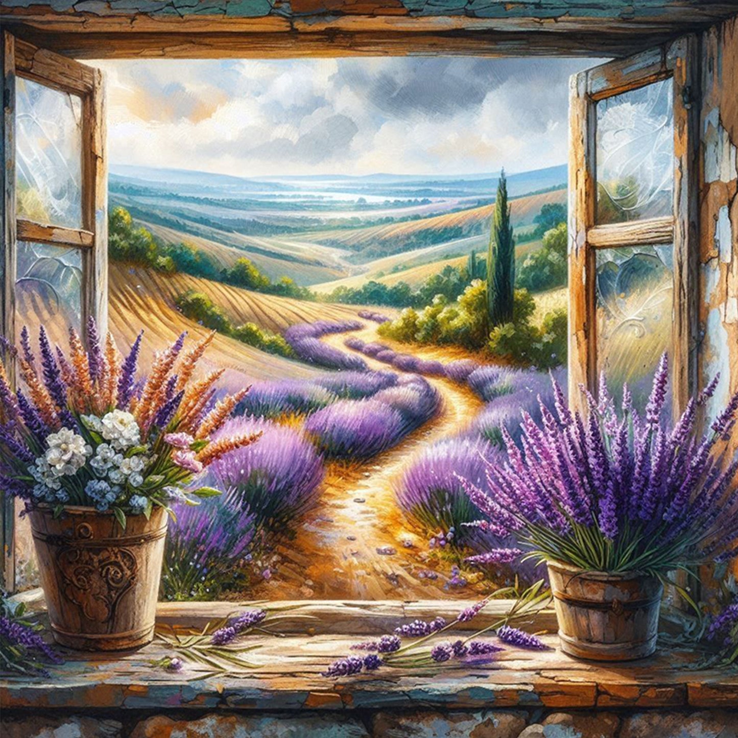 The View Outside The Window B - Full 11CT Stamped Cross Stitch 40x40CM - Yishu