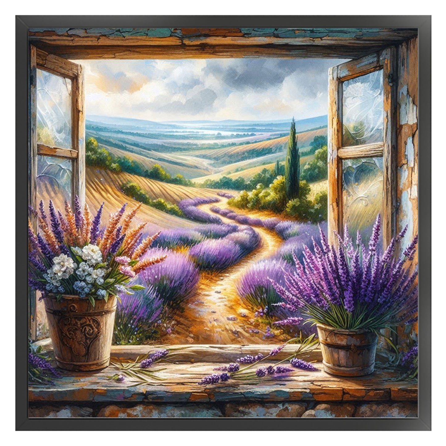 The View Outside The Window B - Full 11CT Stamped Cross Stitch 40x40CM - Yishu