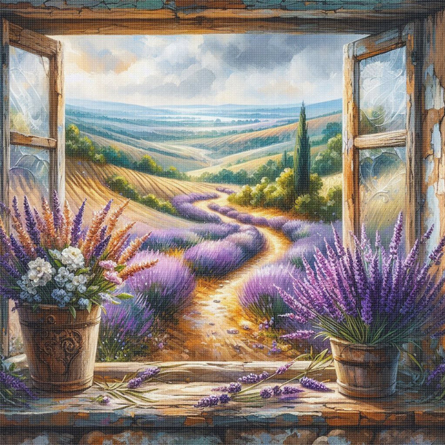 The View Outside The Window B - Full 11CT Stamped Cross Stitch 40x40CM - Yishu