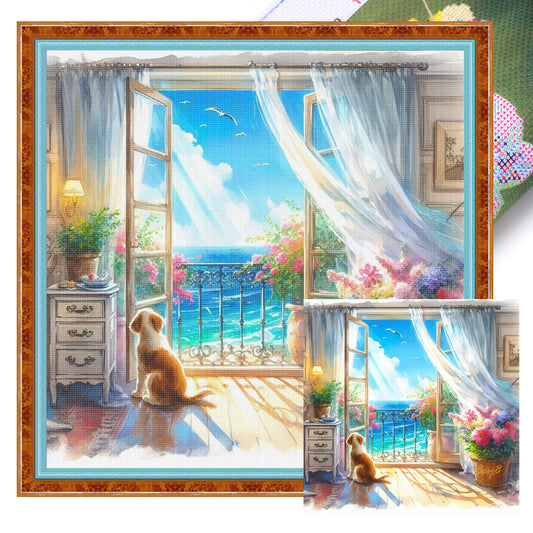 The View Outside The Window C - Full 11CT Stamped Cross Stitch 40x40CM - Yishu
