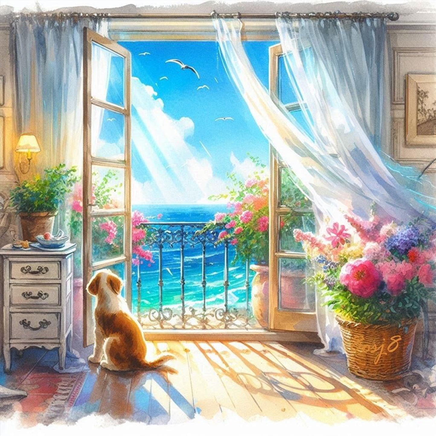 The View Outside The Window C - Full 11CT Stamped Cross Stitch 40x40CM - Yishu