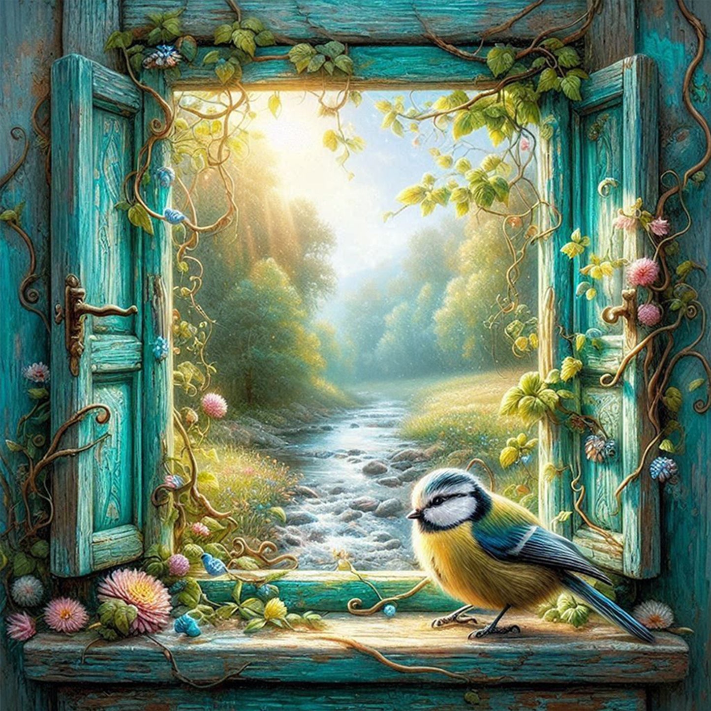 The View Outside The Window D - Full 11CT Stamped Cross Stitch 40x40CM - Yishu
