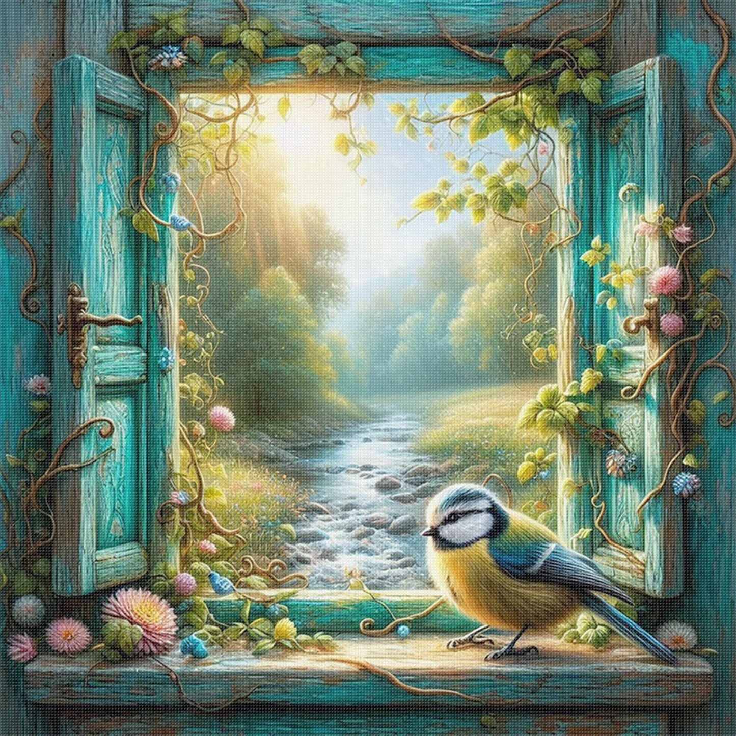 The View Outside The Window D - Full 11CT Stamped Cross Stitch 40x40CM - Yishu