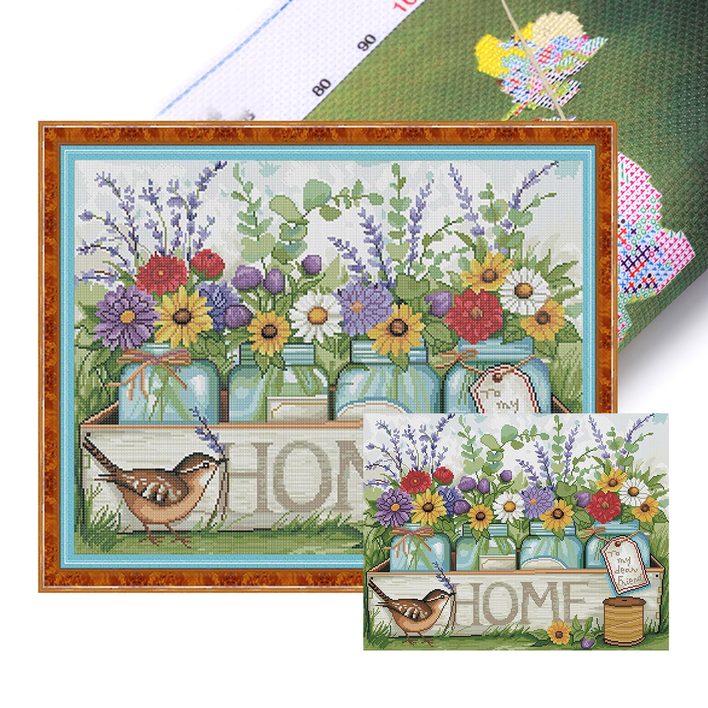Vase And Bird - Full 11CT Stamped Cross Stitch 50x40CM - Huacan