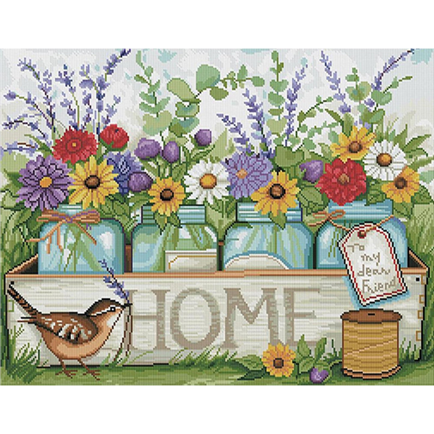 Vase And Bird - Full 11CT Stamped Cross Stitch 50x40CM - Huacan
