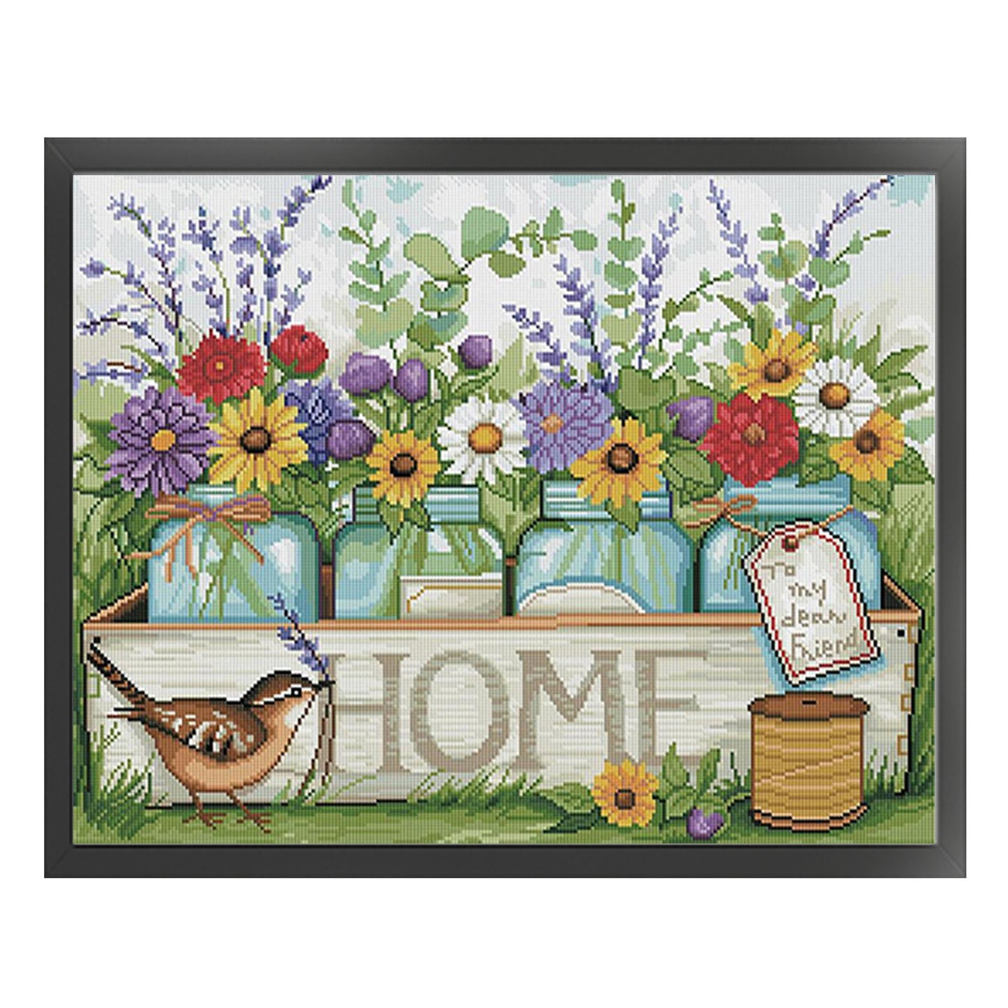 Vase And Bird - Full 11CT Stamped Cross Stitch 50x40CM - Huacan