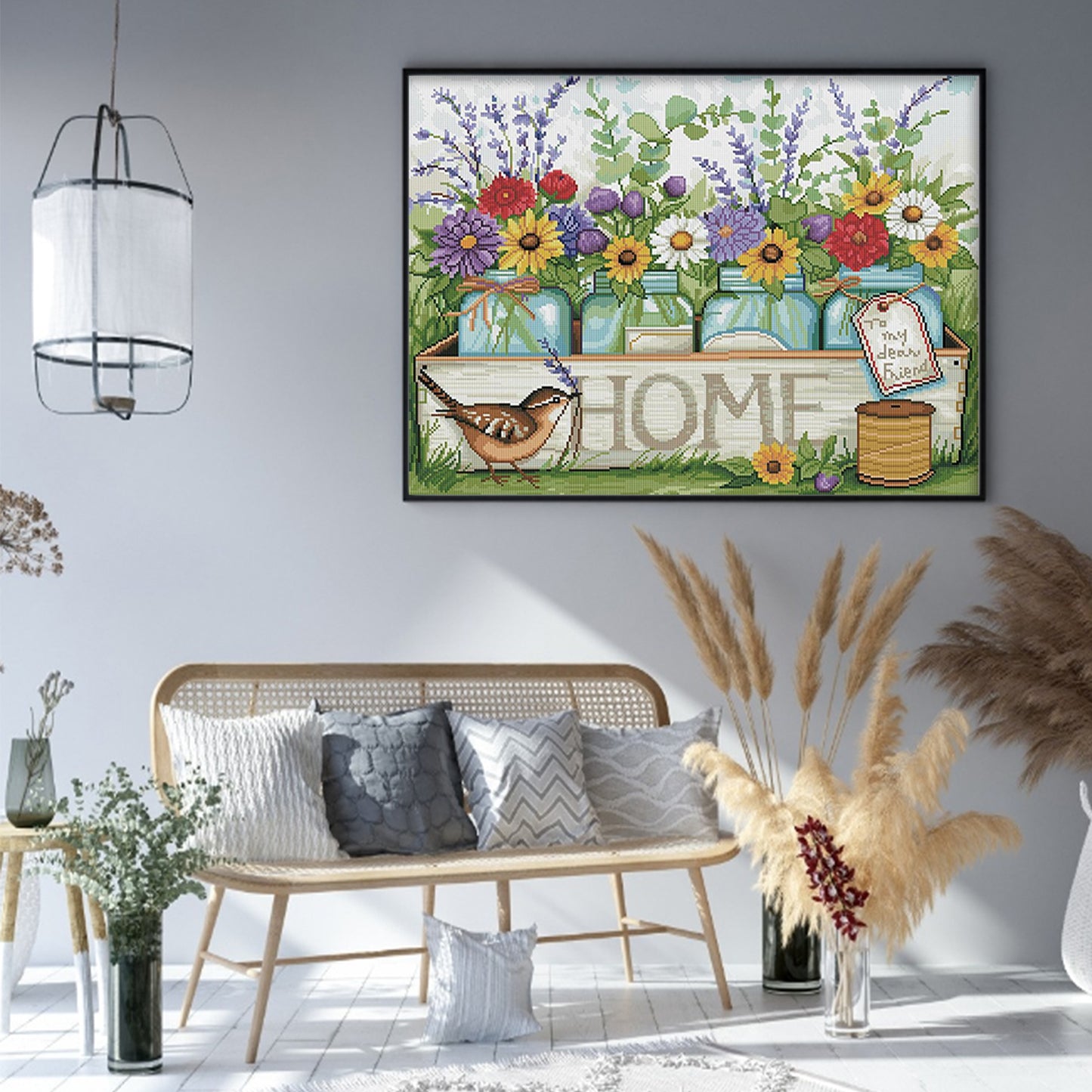 Vase And Bird - Full 11CT Stamped Cross Stitch 50x40CM - Huacan