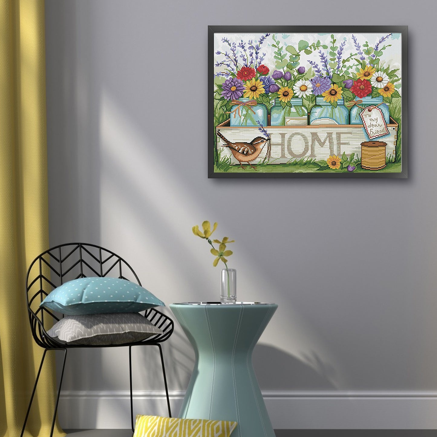 Vase And Bird - Full 11CT Stamped Cross Stitch 50x40CM - Huacan