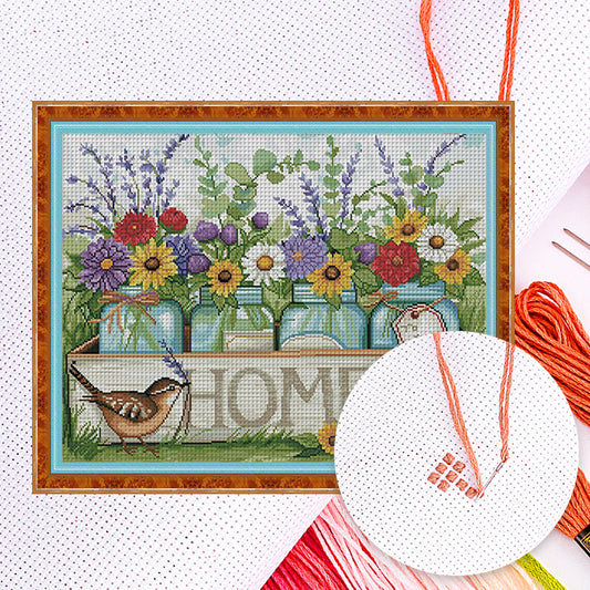 Vase And Bird - Full 11CT Counted Cross Stitch 50x40CM - Huacan