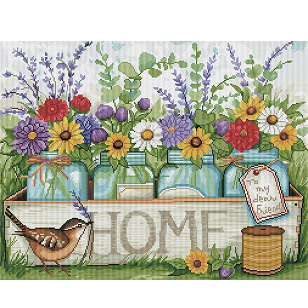 Vase And Bird - Full 11CT Counted Cross Stitch 50x40CM - Huacan