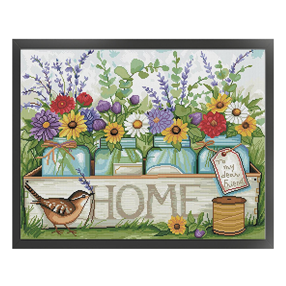 Vase And Bird - Full 11CT Counted Cross Stitch 50x40CM - Huacan