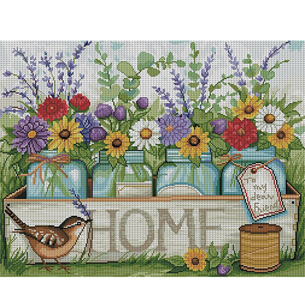Vase And Bird - Full 11CT Counted Cross Stitch 50x40CM - Huacan