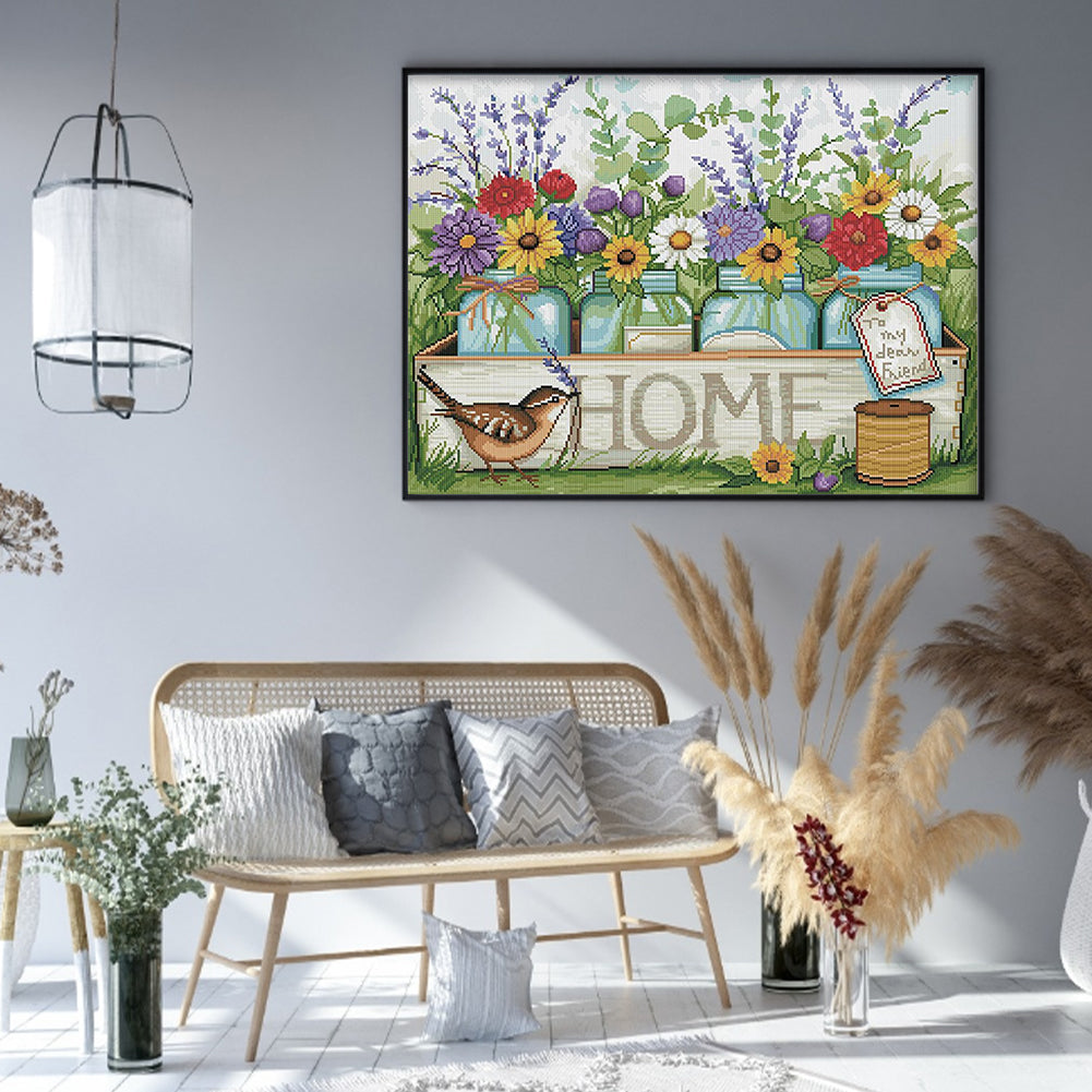 Vase And Bird - Full 11CT Counted Cross Stitch 50x40CM - Huacan