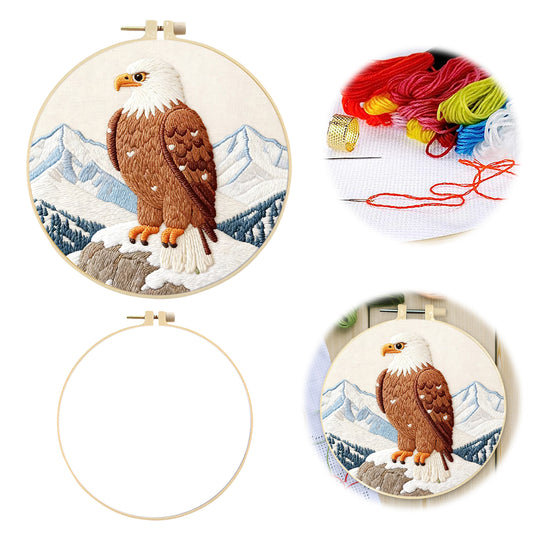 Eagle - DIY Embroidery Cross Stitch Kit with Pattern Cotton Threads Needles Hoop 29x29CM/11.42x11.42in