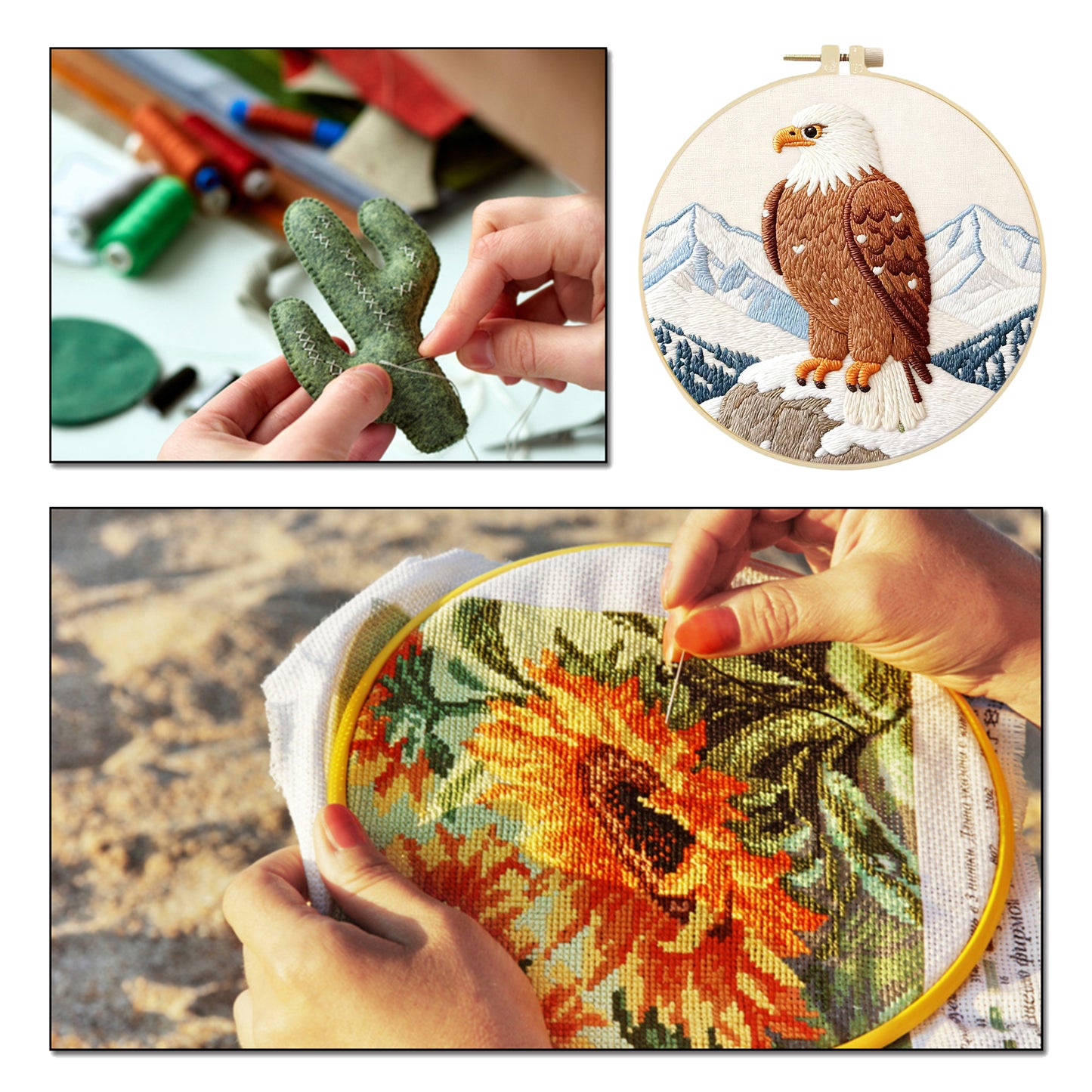 Eagle - DIY Embroidery Cross Stitch Kit with Pattern Cotton Threads Needles Hoop 29x29CM/11.42x11.42in