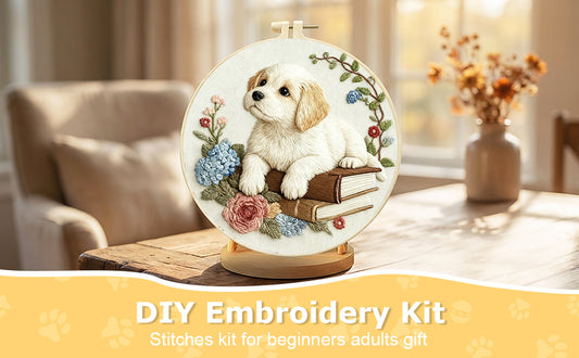 Dog - DIY Embroidery Cross Stitch Kit with Pattern Cotton Threads Needles Hoop 29x29CM/11.42x11.42in