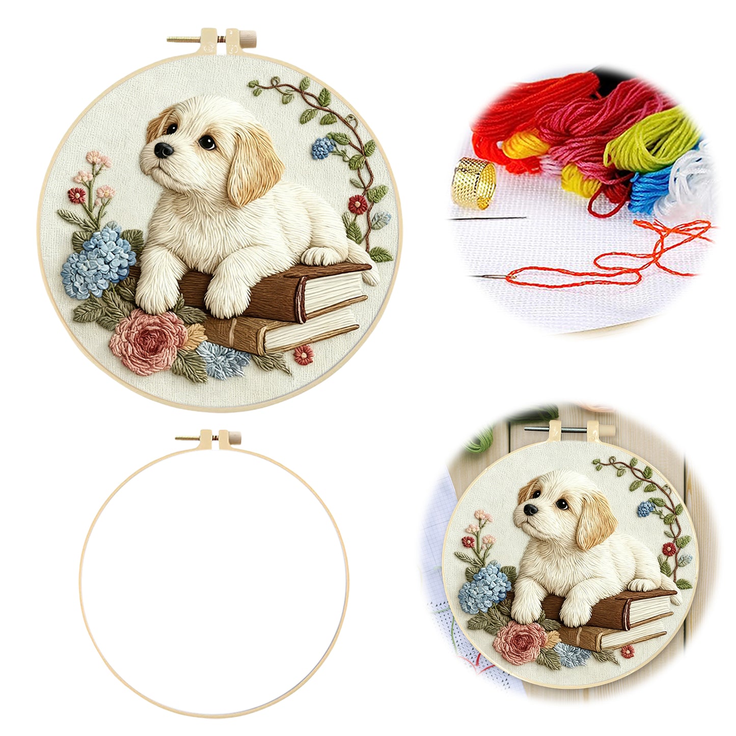 Dog - DIY Embroidery Cross Stitch Kit with Pattern Cotton Threads Needles Hoop 29x29CM/11.42x11.42in